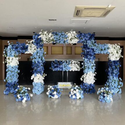 Couture Upscale Silk Flowers Arrangement Slik Flower Arch Backdrop Frame Shaped Wedding Event Artificial Blue Rose Arch