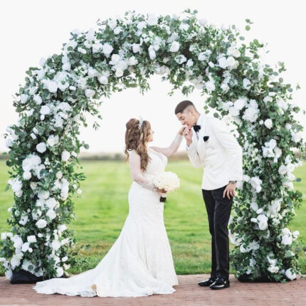 Custom Luxury Silk Floral Design  8ft 2.4m Artificial Greenery Ivory White Flowers Arch Be Used Wedding Backdrop