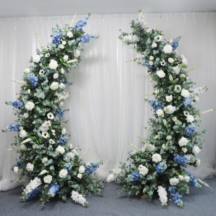 Custom Upscale Wedding Flowers Arrangement 8ft Tall White Purple Green Silk Flower Horn Events Wedding Arch Frame Backdrop