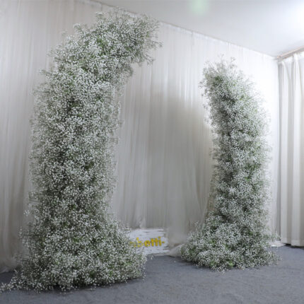Custom Luxury Wedding Flowers Arrangement  White Horn Arch Floral Wedding Stage Background Decoration Baby's Breath Backdrop Flower Arch