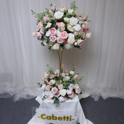 Custom Premium Silk Floral Design Romantic Pink Light Pink Flower Ball Centerpieces Table Aisle Flower Ball With Greenery For Wedding Decor