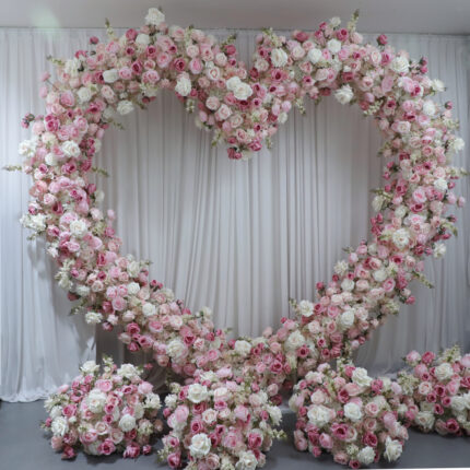 Custom Premium Florals Artificial Pink Flower Arch Heart Shaped Flower Arch Backdrop Wedding Silk Flower Arch Decoration