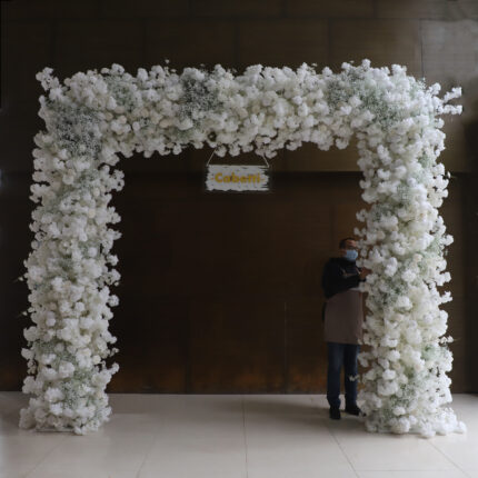 Custom Premium Silk Flowers Artificial Square Flower Arch Wedding White Flower Arch Gypsophila Flower Artificial Arch Backdrop Decoration