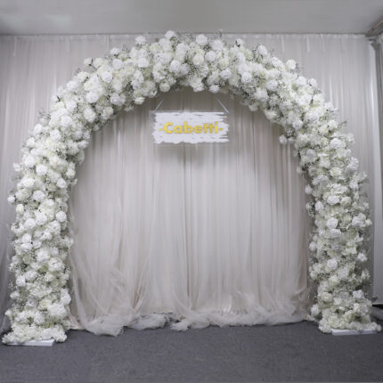 Custom Luxury Florals Artificial White Rose With Hydrangea Wedding Arch Decorated Flower Metal Arch for Wedding Background Wedding Decoration