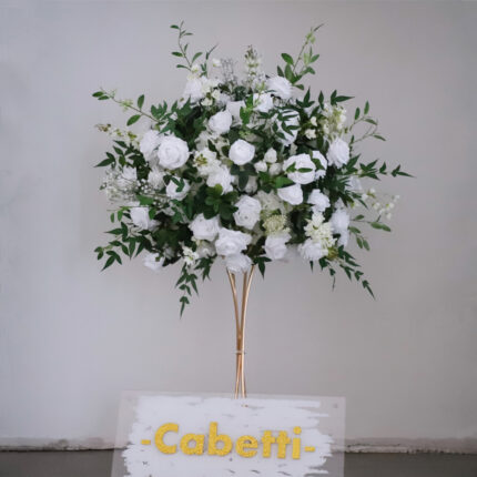 Custom Luxury Floral Design Hot Selling Artificial White Rose And Greenery Flower Ball For Wedding Table Decor