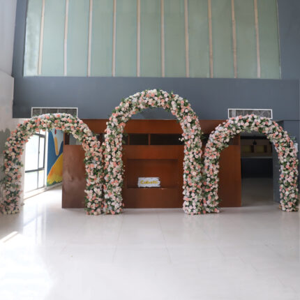 Custom Premium Quality Florals Pink And Champagne Mixed Color Silk Rose Flower Arch For Wedding Ceremony Sweet Birthday Party Floral Decorative