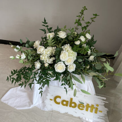 Custom Exquisite Silk Flowers Wedding Artificial Green Plant White Rose Green  Leaves Flower Ball Set For Wedding Table Centerpiece Decoration